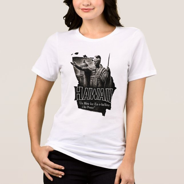 Hawaii Konst T-Shirt – King Kamehameha-statyn (Framsida)