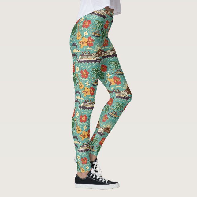Hawaii-kryssning Tropisk ö Fartygsdesign Leggings (Höger)