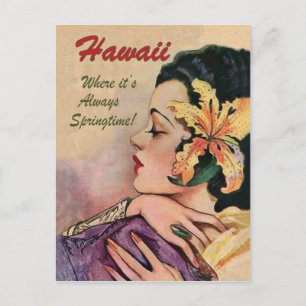 Hawaii, kvinna med en stor tropisk blomma i håret vykort
