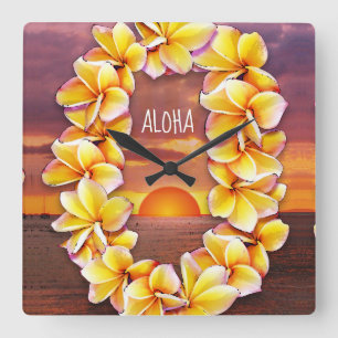 Hawai'i Lei Clock med Aloha Fyrkantig Klocka