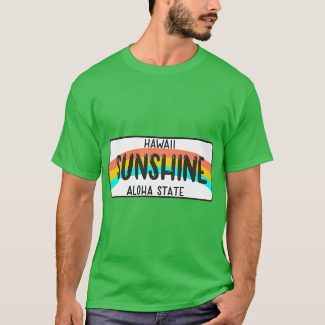Hawaii License Plate Rainbow T Shirt (Framsida)