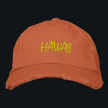 HAWAII Ljust grönt om Orange Distress Stil Broderad Keps<br><div class="desc">HAWAII Ljust grönt på Orange Embroderad vintage stil hade problem med bomullshatt. Gör en underbar gåva till vem som helst som kärlek Hawaii! Om du vill ha din egen text väljer du bara knappen Anpassa den här mallen för att ange anpassningsbar. Med kommandot Redigera design i verktyg väljer du även...</div>