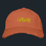HAWAII Ljust grönt om Orange Distress Stil Broderad Keps<br><div class="desc">HAWAII Ljust grönt på Orange Embroderad vintage stil hade problem med bomullshatt. Gör en underbar gåva till vem som helst som kärlek Hawaii! Om du vill ha din egen text väljer du bara knappen Anpassa den här mallen för att ange anpassningsbar. Med kommandot Redigera design i verktyg väljer du även...</div>