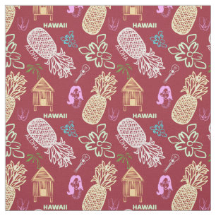 Hawaii Luau Patterned Red Tyg