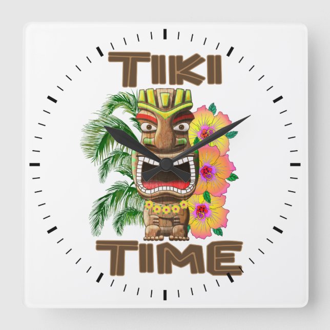 Hawaii Luau Tiki Time Fyrkantig Klocka (Framsida)