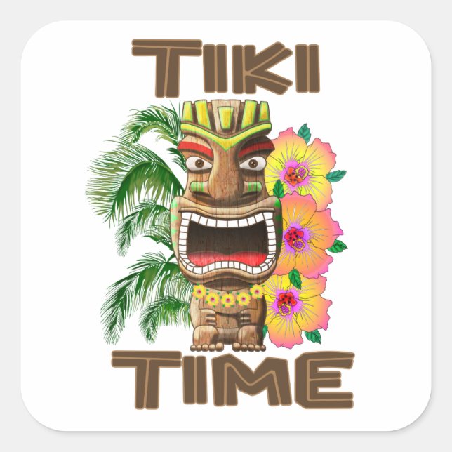 Hawaii Luau Tiki Time Fyrkantigt Klistermärke (Framsida)