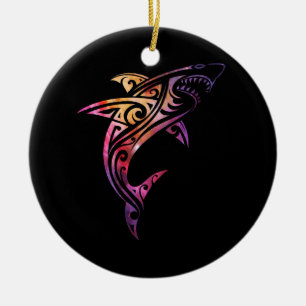 Hawaii Mano Tribal Shark Älskare Julgransprydnad Keramik
