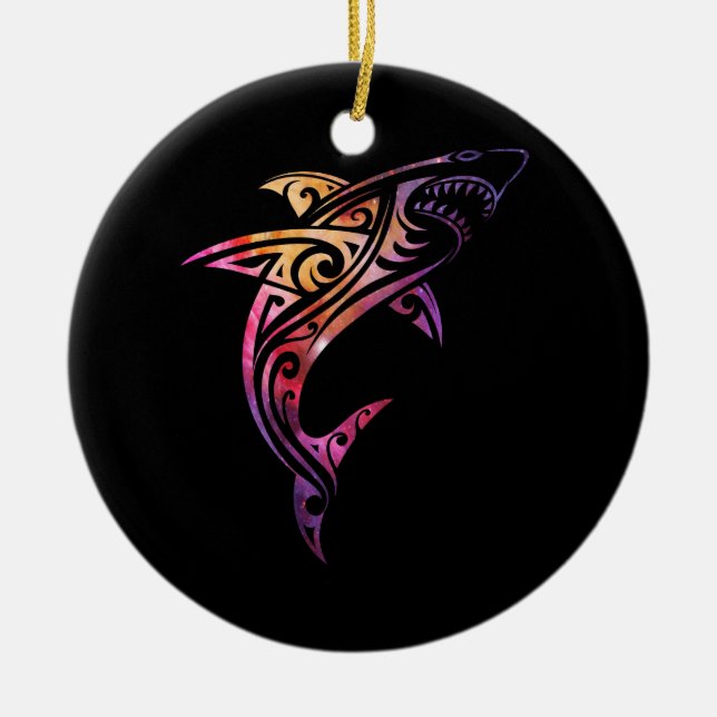 Hawaii Mano Tribal Shark Älskare Julgransprydnad Keramik (Framsidan)