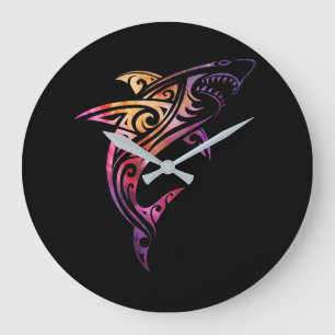 Hawaii Mano Tribal Shark Älskare Stor Klocka