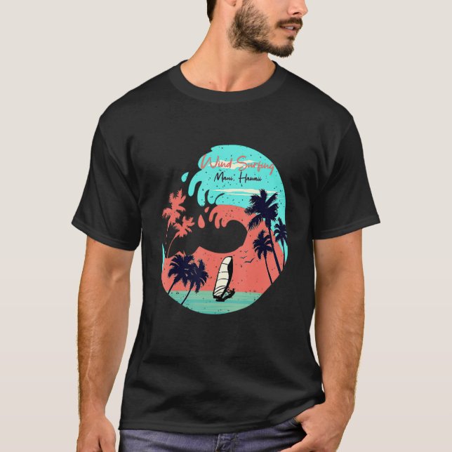 Hawaii Maui Beach Vind Surfing Retro Wave Summer F T Shirt (Framsida)
