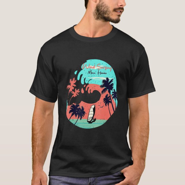 Hawaii Maui Beach Wind Surfing Retro Wave Summer F T Shirt (Framsida)