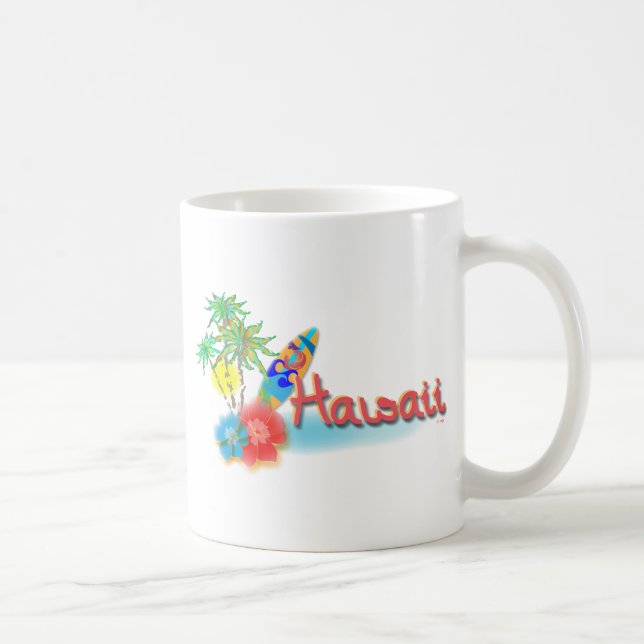 Hawaii med Handflatan, Blommor och surfboard Kaffemugg (Höger)