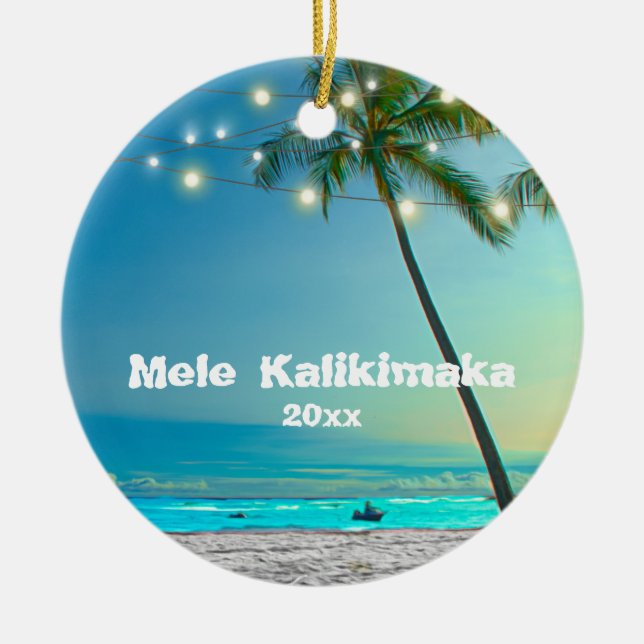 Hawaii Mele Kalikimaka Photo 2 Handflatan String L Julgransprydnad Keramik (Framsidan)