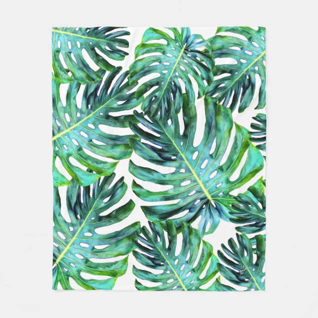 Hawaii Monstera blad Tropisk grönska Modern Fleecefilt (Framsidan)
