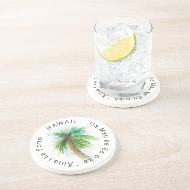 Hawaii Motto Handflatan Träd Watercolor Underlägg (Sidan)