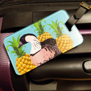 Hawaii Nene Goose State Bird & Pineapple Aqua Blue Bagagebricka