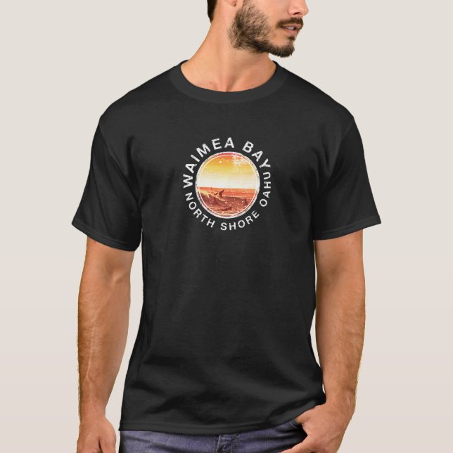 Hawaii North Shore Oahu Waimea Bay Retro Surfing T Shirt (Framsida)
