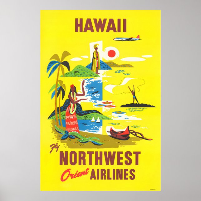 Hawaii - Northwest Orient Reseskylttryck Poster (Framsidan)