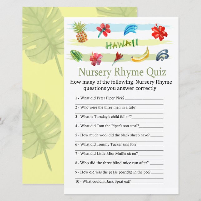 Hawaii Nursery Rhyme Quiz babyduschspel (Fram/baksida)