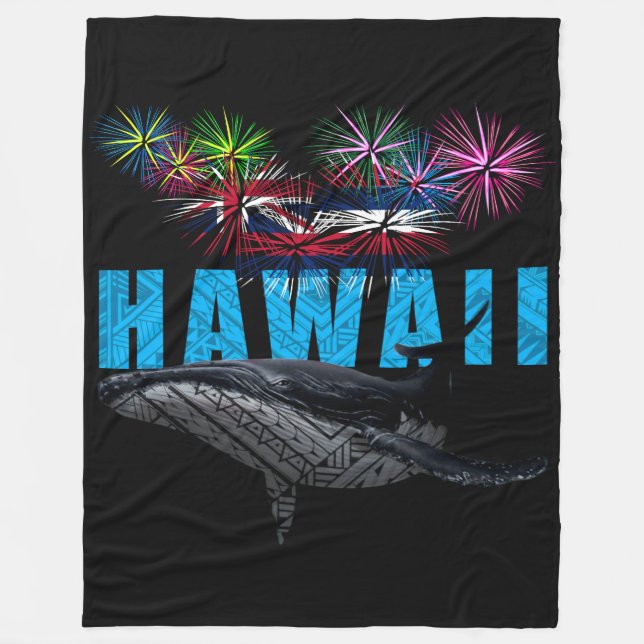 HAWAII NYE POLYNESIAN TRIBAL HUMPBACK FIREWORKS FLEECEFILT (Framsidan)