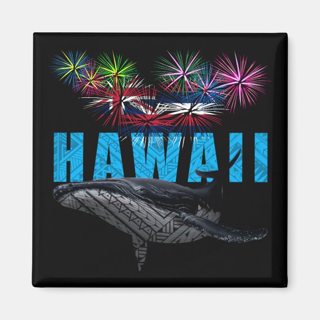 HAWAII NYE POLYNESIAN TRIBAL HUMPBACK FIREWORKS MAGNET (Framsidan)