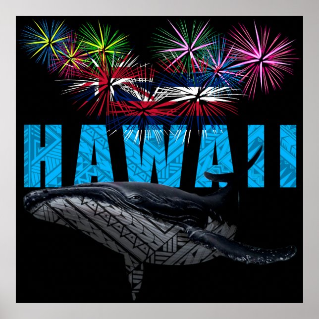 HAWAII NYE POLYNESIAN TRIBAL HUMPBACK FIREWORKS POSTER (Framsidan)