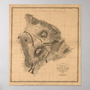 Hawaii ö, 1886, hawaiansk karta för vintage poster