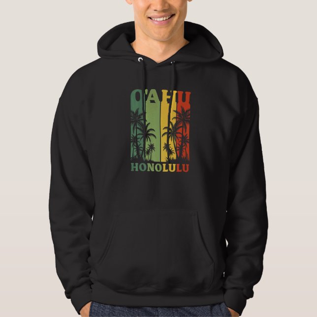 Hawaii  Ö Palm Oahu Honolulu Hawaiian Hoodie (Framsida)