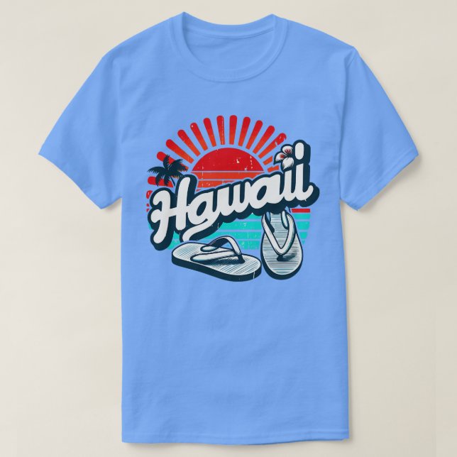 Hawaii Oahu Flip Flop Sandals Summer Beach Retro T Shirt (Design framsida)