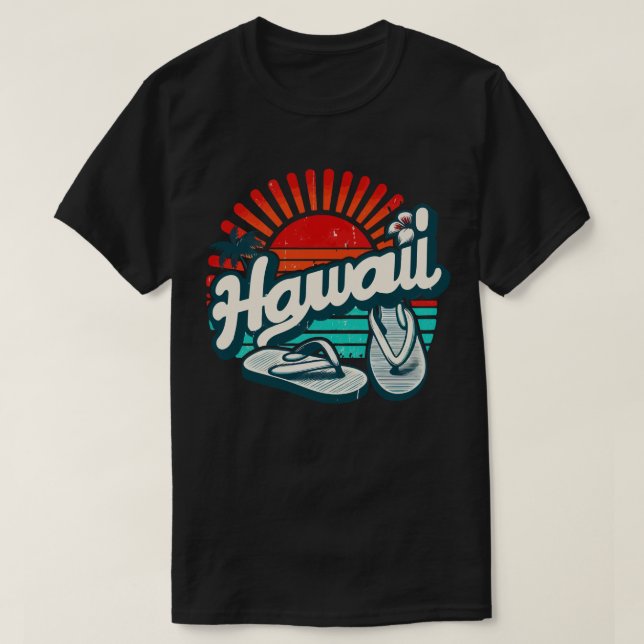 Hawaii Oahu Flip Flop Sandals Summer Beach Retro T Shirt (Design framsida)