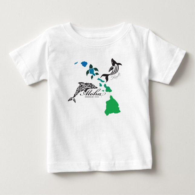 Hawaii öar kedjar - den Hawaii delfinen och val T-shirt (Framsida)