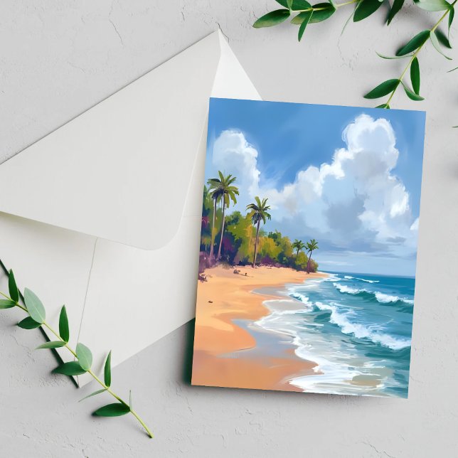 Hawaii Ocean Kust Akvarell Målning Kort (Skapare uppladdad)