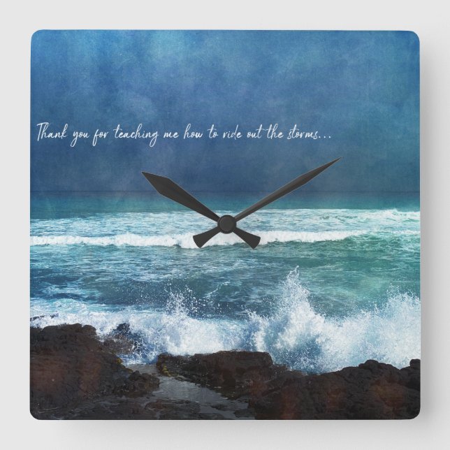 Hawaii Ocean Quote Vågar Aqua Teal Blue Surfa Fyrkantig Klocka (Framsida)
