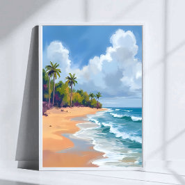 Hawaii Ocean Shore Watercolor Painting Poster