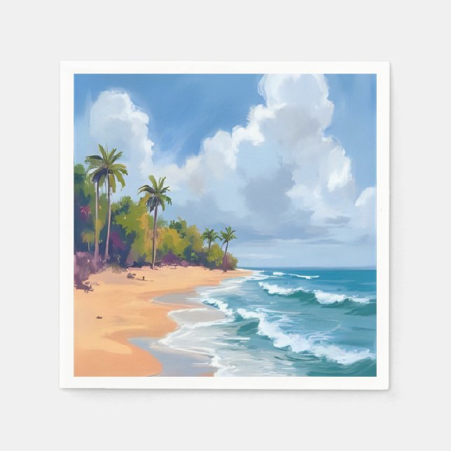 Hawaii Ocean Strand Vattenfärg Målning Strand Pappersservett (Framsidan)