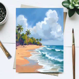 Hawaii Oceanstrand Vattenfärgstavla Vykort