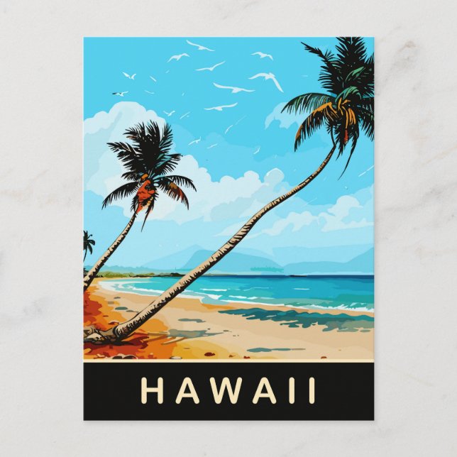 Hawaii, palmer på sandstrand, Resa  Vykort (Framsida)
