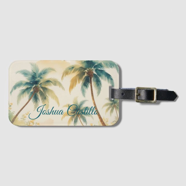 Hawaii Palms Calligraphy Simple Professional Name Bagagebricka (Framsida horisontal)