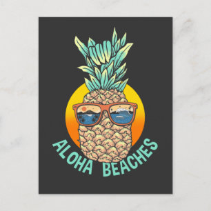 Hawaii Pineapple Sunglasses Surfing Sunset Beach Vykort
