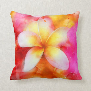 Hawaii Plumeria i Neon Rosa, Gult och White Kudde