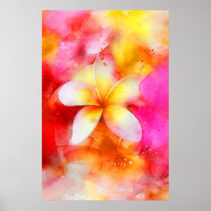 Hawaii Plumeria i Neon Rosa, Gult och White Poster