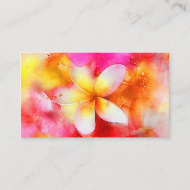 Hawaii Plumeria i Neon Rosa, Gult och White Visitkort (Framsida)