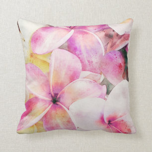 Hawaii Plumeria i Rosa, Gult och vitt Kudde
