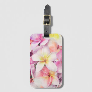 Hawaii Plumeria Tropical Blommigt Watercolor Bagagebricka