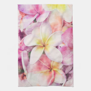 Hawaii Plumeria Tropical Blommigt Watercolor Kökshandduk
