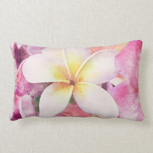 Hawaii Plumeria Tropical Blommigt Watercolor Lumbarkudde