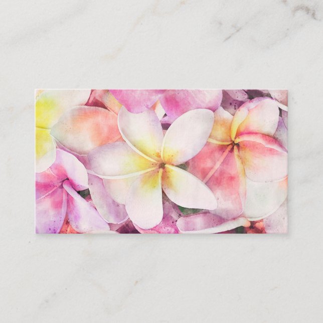 Hawaii Plumeria Tropical Blommigt Watercolor Visitkort (Framsida)