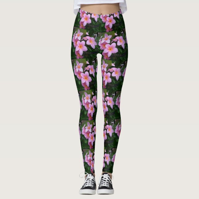 Hawaii Plumeriablommor Leggings (Framsida)