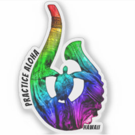 Hawaii Practice Aloha Honu Tribal Krok NeonRainbow Klistermärken