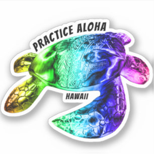 Hawaii Practice Aloha - Tribal Honu Rainbow Klistermärken